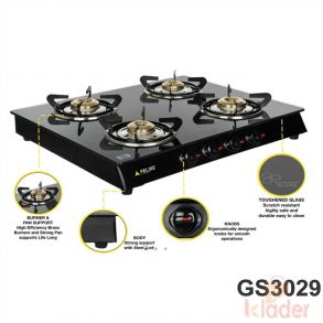 Manual Gas Stove Crystal Glass Top 1 Year Warranty