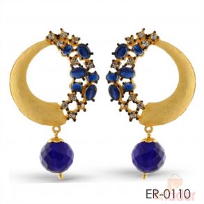 Rich Lady Alluring Design Austrian Stone Gold Finish Dangle Earrings