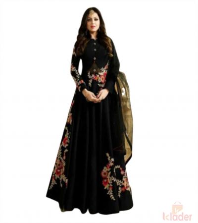 Black Colour Adda Silk Semi Stitched Ethnic Gown