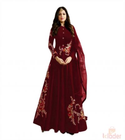 Red Colour Adda Silk Semi Stitched Ethnic Gown