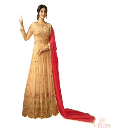 Heavy Georgette Anarkali Semi Stitched Gown Red and Gold